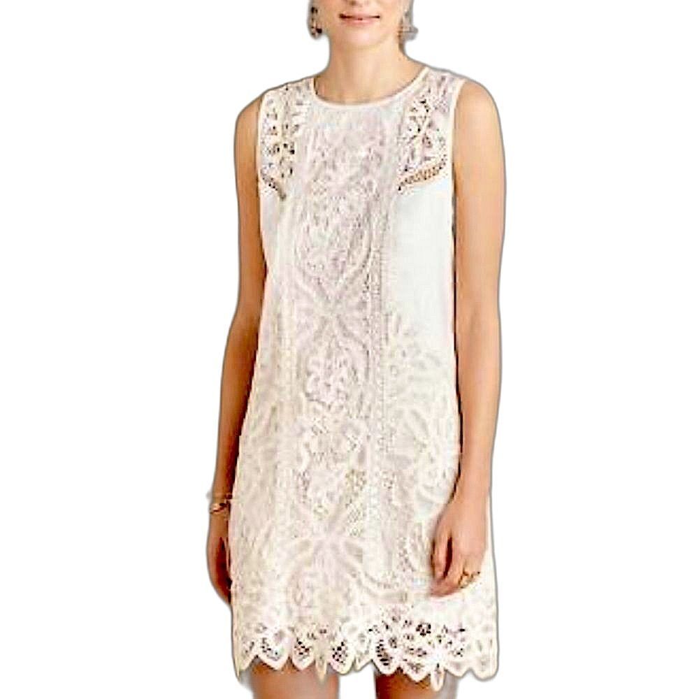 Anthropologie Moulinette Soeurs Ivory Lace Garden Sleeveless Shift Dress Size 4 - Picture 5 of 16